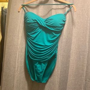 Beautiful flattering teal swimsuit.